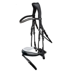 Schockemohle Malibu Rolled Dressage Bridle Black-Patent-White-Silver