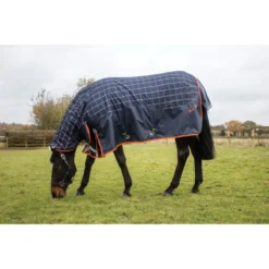 Mark Todd Mediumweight Combo Turnout Rug In Navy/Orange/Beige Plaid