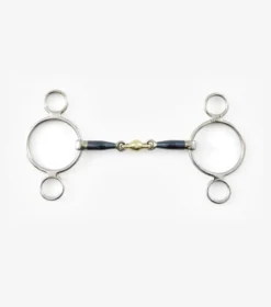 Premier Equine Blue Sweet Iron Two Ring Gag With Brass Alloy Lozenge